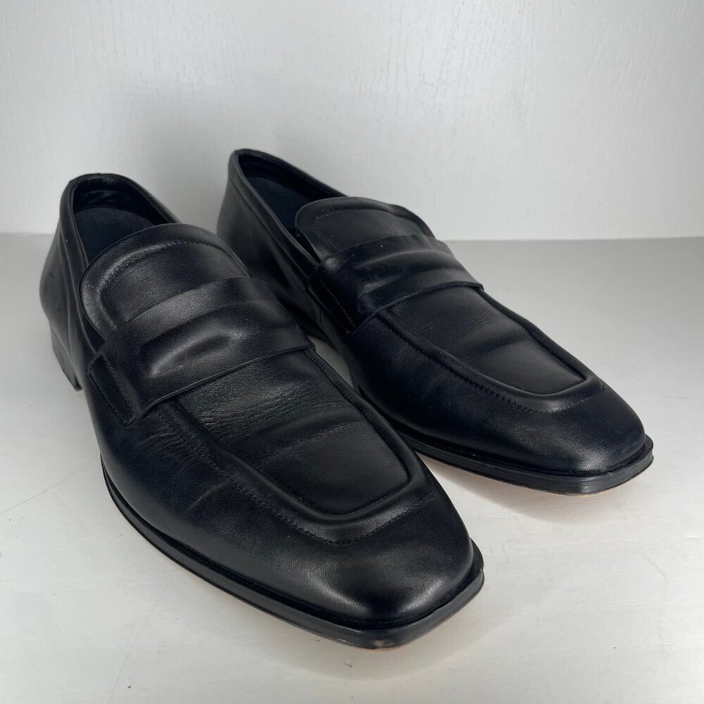 ALDO Dark Academia Square Toe Penny Loafers Black Leather Size 12 - Picture 3 of 12